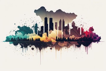 Poster - A City Skyline With A Lot Of Colorful Paint Splatters Modern Urban Skyline Graphic Design Cities Generative AI 