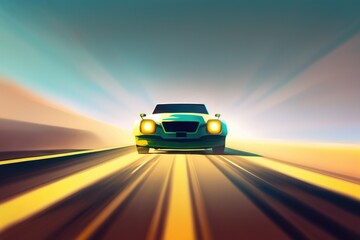 Poster - A Car Driving Down A Road With A Bright Light On It Car Repair Shop Advertising Photography Auto Insurance Generative AI 