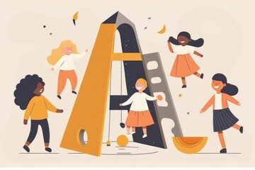 Poster - A Group Of People Climbing A Giant Letter A To A Rocket Classroom Typography Mathematics Education