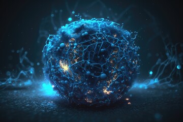 Poster - A Ball Of Blue And Yellow Spheres With Glowing Lights Around It Deep Sea Trench Animation Motion Graphics