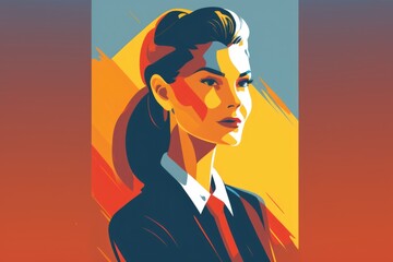 Poster - A Woman In A Suit And Tie With A Red Background And A Yellow Background Law Office Graphic Design Infographic Design Generative AI 
