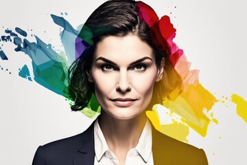 Poster - A Woman With A Suit And Tie On Posing For A Picture Newsroom Advertising Photography Stock Modeling
