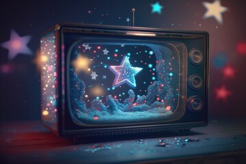 Poster - A Television With A Star On It Sitting On A Table With Stars Tv Studio Video Art Motion Graphics Generative AI 