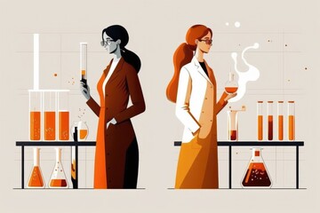 Poster - Two Women In Lab Coats Are Holding Beaks And A Pipe Workshop Graphic Design Science Education Generative AI 