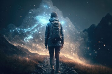 Aufkleber - A Person Standing On A Path With A Backpack On Their Back Tundra Graphic Design Energy Healing