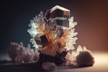 Poster - A Crystal Sculpture With A Lot Of Crystals Around It On A Table Tundra Environmental Art Motion Graphics Generative AI 