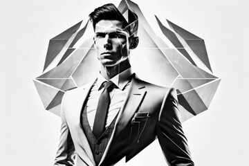 Poster - A Man In A Suit And Tie Standing In Front Of A Geometric Background Casino Graphic Design Graphic Design Generative AI 