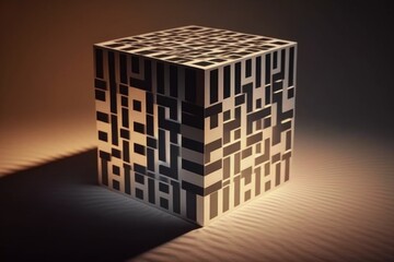 Fototapete - A Cube Shaped Object With A Pattern On It's Surface Desert Op Art Natural Language Processing Generative AI 