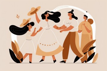Poster - A Group Of People Dancing Together In A Circle With A Plant Plaza Animation Latin American Culture Generative AI 