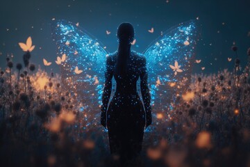 Poster - A Woman Standing In A Field With Butterflies Flying Around Her Head Workshop Video Art Energy Healing
