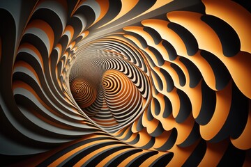 Leinwandbilder - A Computer Generated Image Of A Spiral Design In Orange And Black Deep Sea Trench Op Art Motion Graphics Generative AI 