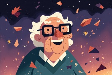 Poster - A Man With Glasses And A Sweater On Is Looking At Something Volcano Animation Science Writing
