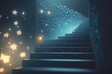 Poster - a stairway with stars on the wall and a light coming from it deep sea trench animation motion graphi
