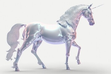 Poster - A White Unicorn Standing On Top Of A White Floor Next To A White Wall Zoo Video Art Motion Graphics