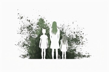 Poster - Three People Standing In Front Of A Tree With A White Background Deep Sea Trench Environmental Art Environmental Health And Safety Generative AI 