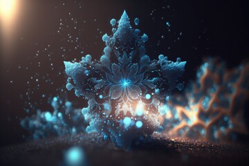 Poster - A Snowflake Is Shown In The Dark With A Bright Light Tundra Animation Motion Graphics Generative AI 