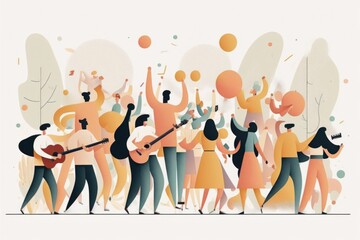Poster - A Group Of People Standing Around Each Other With A Guitar And A Guitar Concert Hall Animation Crowdfunding Generative AI 