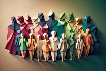 Fototapete - A Group Of Paper People Standing In A Row With Umbrellas Workshop Advertising Photography Social Innovation Generative AI 
