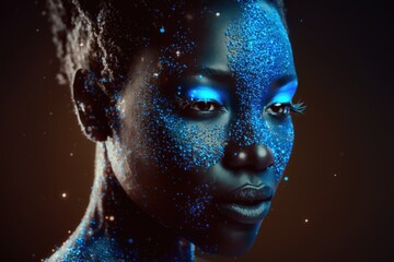 Poster - A Woman With Blue Makeup And Glitter On Her Face And Body Workshop Portrait Photography Motion Graphics