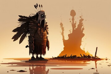Poster - A Person Standing In Front Of A Fire With A Mask On Savanna Animation Animation Filmmaking Generative AI 