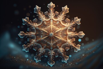 Fototapete - A Snowflake Is Shown In A Dark Background With A Blurry Effect Tundra Macro Photography Scientific Photography Generative AI 