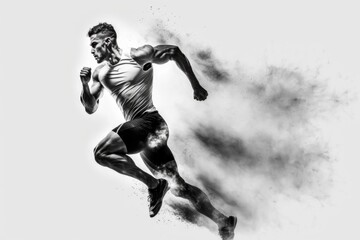 Poster - A Man Running In The Air With Smoke Coming Out Of His Face Fitness Center Sports Photography Fitness Coaching Generative AI 
