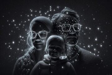 Poster - A Family With Glasses On Their Faces Standing In Front Of Stars Science Museum Advertising Photography Advertising Design Generative AI 