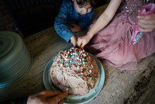 Children Decorates Cake 