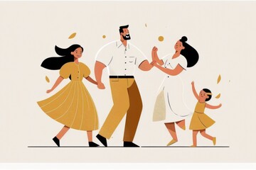 Poster - A Family Of Three Walking Together With A Man And Woman Holding Hands Hospital Animation Life Insurance Generative AI 