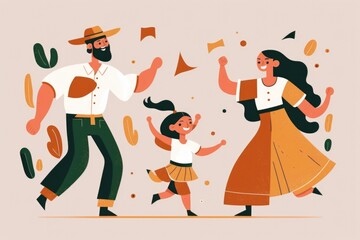 Poster - A Man And Woman Dancing With A Child In A Dress And Hat National Park Animation Latin American Culture Generative AI 