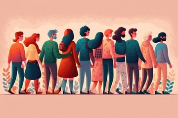 Poster - A Group Of People Standing In A Line With Their Backs To Each Other Zoo Animation Diversity And Inclusion
