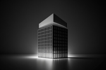 Poster - a tall building with a black and white background and a light at the top office building architectur