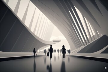 Poster - A Group Of People Walking Through A Tunnel With A Sky Background Law Office Video Art Architectural Design Generative AI 