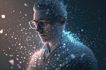 Poster - A Man With Glasses And A Sweater On Is Looking At Something Glacier Animation Motion Graphics