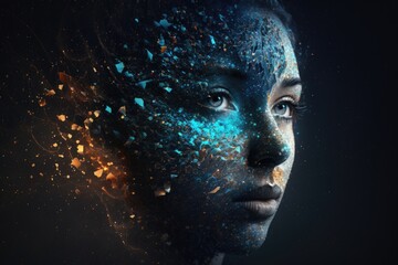 Poster - A Woman With Blue And Gold Paint On Her Face And Face Marina Graphic Design Computer Graphics Generative AI 