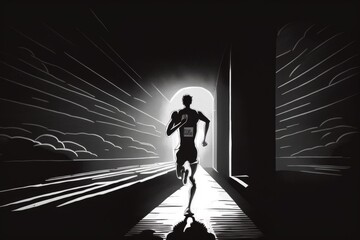 Aufkleber - A Man Running In A Tunnel With A Light At The End Factory Animation Fundraising And Philanthropy Generative AI 