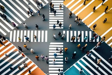 Poster - A Group Of People Crossing A Street In A Crosswalk In A Crosswalk Urban Street Time-lapse Photography Social Innovation