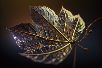 Poster - A Close Up Of A Leaf With A Black Background And A Light Shining On It Autumn Forest Macro Photography Macro Photography Generative AI 