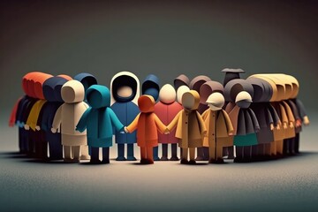 Fototapete - A Group Of People Standing In A Row With A Hooded Figure Monument Animation Motion Graphics Generative AI 