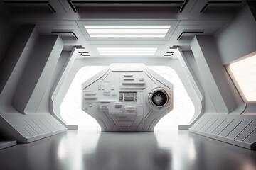 Poster - A White Room With A Large Window And A White Object In The Middle Conference Room Graphic Design Set Design