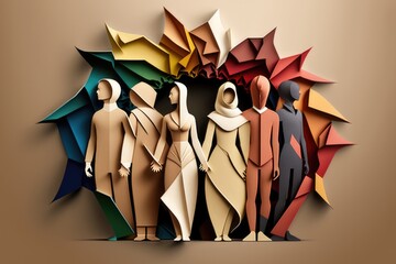 Poster - A Group Of People Standing Next To Each Other With Umbrellas Workshop Paper Cutting Social Entrepreneurship Generative AI 