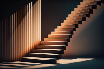 Poster - a staircase with a light shining on it and a shadow on the floor workshop minimalism set design