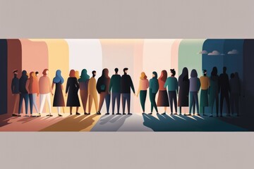 Poster - A Group Of People Standing In A Room With A Long Shadow Nightclub Graphic Design Diversity And Inclusion Generative AI 