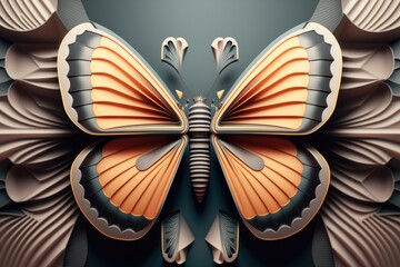 Poster - A Butterfly With A Long Wing Is Shown In This Image With A Blue Background Art Deco Building Art Deco Motion Graphics Generative AI 