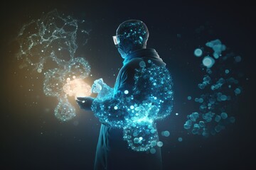 Poster - A Man In A Space Suit Holding A Glowing Object In His Hands Workshop Stereoscopic Photography Science Writing Generative AI 