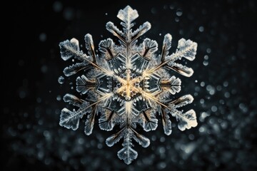 Poster - A Snowflake Is Shown In The Dark With Snow Flakes Tundra Macro Photography Scientific Photography Generative AI 