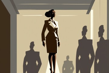 Poster - A Woman In A Dress Standing In A Room With A Lot Of Shadows Conference Room Paper Cutting Executive Coaching Generative AI 