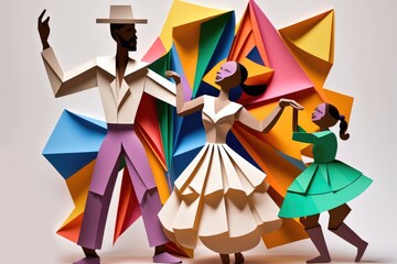 Poster - A Couple Of People That Are Standing In The Dirt With Umbrellas Dance Studio Paper Cutting Latin American Culture Generative AI 