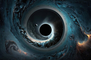 Wall Mural - Black hole illustration. Fantasy galaxy generative AI background