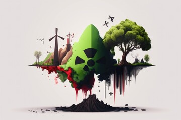 Poster - A Green Tree With A Skull On It And A Cross On Top Of It Power Plant Environmental Art Environmental Management Generative AI 